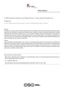 L Affirmative Action aux États-Unis : Une discrimination à rebours - article ; n°3 ; vol.36, pg 503-521