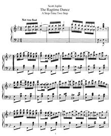 Partition complète, pour Ragtime danse, A Stop-Time Two Step, B♭ major par Scott Joplin