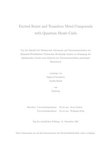 Excited states and transition metal compounds with quantum Monte Carlo [Elektronische Ressource] / vorgelegt von Annika Bande