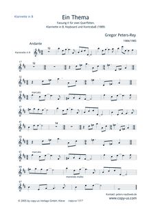 Partition clarinette, Ein Thema (Version II), 2 Concert Flutes, Clarinet, Keyboard, Contrabass