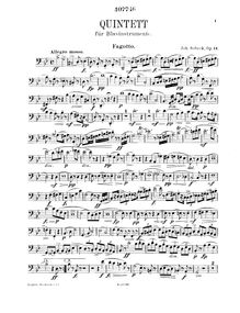 Partition basson, vent quintette, Op.14, Sobeck, Johann
