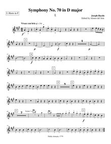 Partition cor 1 (F), Symphony Hob.I:70, D major, Symphony VII, Haydn, Joseph