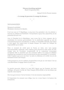 Discours de politique générale - Manuel Valls, 16 septembre 2014