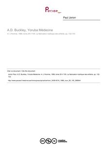 A.D. Buckley, Yoruba Médecine  ; n°105 ; vol.28, pg 132-133