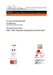 Colloque POPSU Lille 2 - Présentation du programme de rech