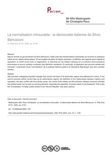 La normalisation introuvable : la démocratie italienne de Silvio Berlusconi - article ; n°1 ; vol.19, pg 47-61