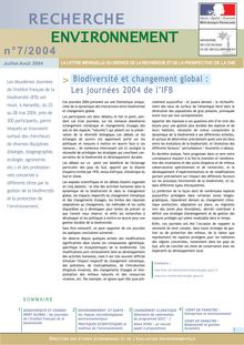 Biodiversité et changement global : les journées 2004 de l Institut français de la biodiversité.