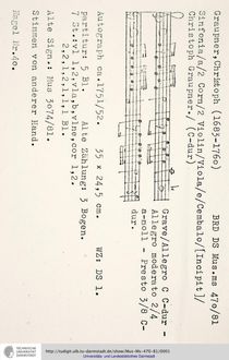 Partition complète et parties, Sinfonia en C major, GWV 507