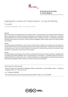 Ségrégation urbaine et modernisation. Le cas de Mérida, Yucatán  - article ; n°602 ; vol.107, pg 431-445