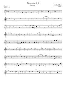 Partition ténor viole de gambe 2, octave aigu clef, fantaisies pour 5 violes de gambe par Michael East par Michael East