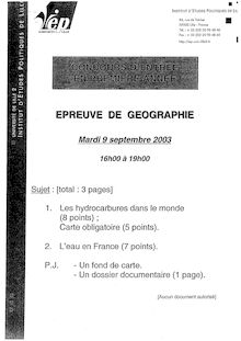 Géographie 2003 IEP Lille - Sciences Po Lille