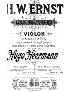 Partition complète, nocturnes pour violon et Piano, Op.8, Ernst, Heinrich Wilhelm