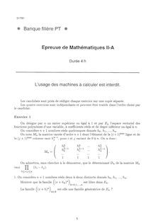 Mathématiques C 2001 Classe Prepa PT Banque Filière PT