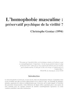 Christophe Gentaz - L homophobie masculine :