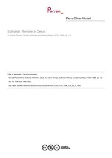 Editorial. Rendre à César. - article ; n°1 ; vol.50, pg 1-2