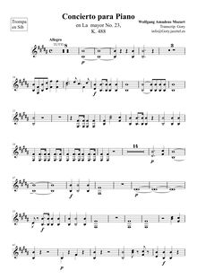 Partition cor 1/2 (B♭), Piano Concerto No.23, A major, Mozart, Wolfgang Amadeus