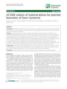 2D DIGE analysis of maternal plasma for potential biomarkers of Down Syndrome