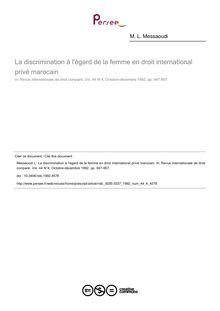 La discrimination à l égard de la femme en droit international privé marocain - article ; n°4 ; vol.44, pg 947-957