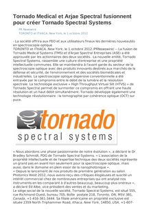 Tornado Medical et Arjae Spectral fusionnent pour créer Tornado Spectral Systems
