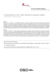 L impossibilité du vide : fiction littéraire et espaces habités - article ; n°1 ; vol.73, pg 233-243