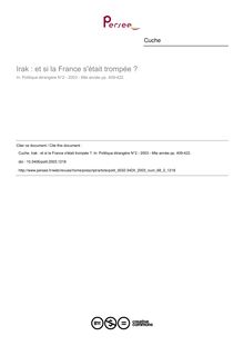 Irak : et si la France s était trompée ? - article ; n°2 ; vol.68, pg 409-422