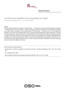 Les Plans de répartition de la population en Israël - article ; n°415 ; vol.76, pg 288-304