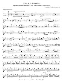 Partition violons I, violon Concerto en G minor, RV 315, L estate (Summer) from Le quattro stagioni (The Four Seasons)