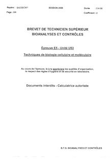 Techniques de biologie cellulaire et moléculaire 2006 BTS Bioanalyses et contrôles
