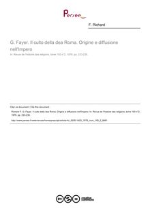G. Fayer. Il culto della dea Roma. Origine e diffusione nell Impero  ; n°2 ; vol.193, pg 233-235