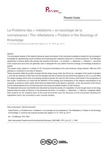 Le Problème des « médiations » en sociologie de la connaissance / The «Mediations » Problem in the Sociology of Knowledge - article ; n°1 ; vol.37, pg 43-77