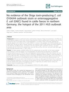 No evidence of the Shiga toxin-producing E. coliO104:H4 outbreak strain or enteroaggregative E. coli(EAEC) found in cattle faeces in northern Germany, the hotspot of the 2011 HUS outbreak area