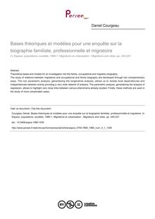 Bases théoriques et modèles pour une enquête sur la biographie familiale, professionnelle et migratoire - article ; n°1 ; vol.3, pg 240-247