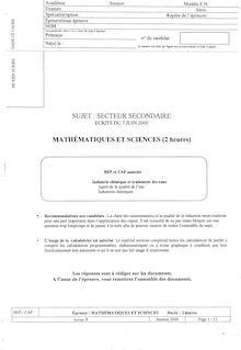 Mathématiques - Sciences 2000 CAP Agent de la Qualité de l eau