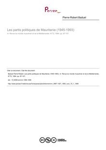 Les partis politiques de Mauritanie (1945-1993) - article ; n°1 ; vol.72, pg 87-107