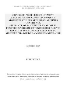 Composition Française 2007 Externe Officier de Corps Technique et Administratif des Affaires Maritimes