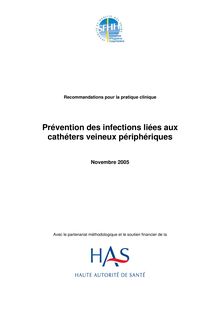 Prévention des infections liées aux cathéters veineux périphériques - Catheters veineux SFHH 2005 - Recommandations