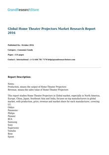 Global Home Theater Projectors Market Research Report 2016