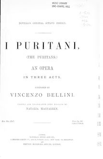 Partition Preliminaries - Act I, I puritani, Melodramma serio in tre atti