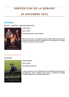 Sorties cinéma de la semaine du 16 novembre 2011