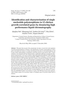 Identification and characterization of single nucleotide polymorphisms in 12 chicken growth-correlated genes by denaturing high performance liquid chromatography