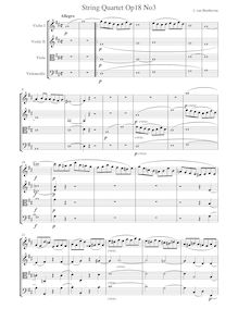 Partition , Allegro, corde quatuor No.3, Op.18/3, D major, Beethoven, Ludwig van