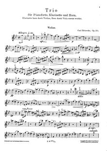 Partition violon, Trio pour Piano, clarinette, et cor, Op.274, B♭ major