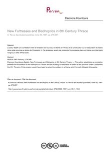 New Fortresses and Bischoprics in 8th Century Thrace - article ; n°1 ; vol.55, pg 279-287