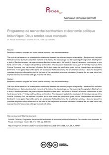 Programme de recherche benthamien et économie politique britannique. Deux rendez-vous manqués - article ; n°4 ; vol.39, pg 809-840