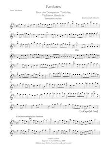 Partition violon I, Fanfares pour des Trompettes, Timbales, Violons et Hautbois. Première Suitte