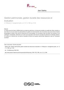 Gestion patrimoniale, gestion durable des ressources et évaluation - article ; n°4 ; vol.12, pg 31-49