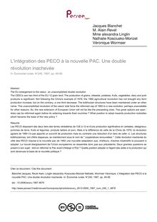 L intégration des PECO à la nouvelle PAC. Une double révolution inachevée - article ; n°1 ; vol.240, pg 49-58