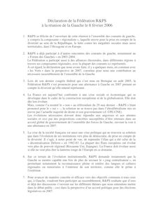 Déclaration de la Fédération R&PS