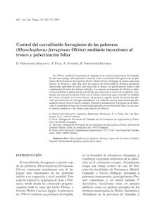 Control del curculiónido ferruginoso de las palmeras (Rhynchophorus ferrugineus Olivier) mediante inyecciones al tronco y pulverización foliar