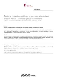 Élections, innovations politiques et non renouvellement des élites en Afrique : exemples djibouto-mauritaniens - article ; n°3 ; vol.21, pg 529-535